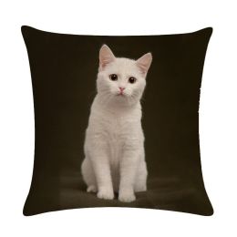 Cute Kitten Linen Pillowcase Cushion Cover (Option: 14-45x45cm)