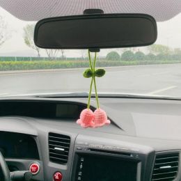 Lily Car Hanging Rearview Mirror Pendant Hand Crocheted Car Supplies Wool Woven Pendant (Option: Pink Linglan 2 Flowers)