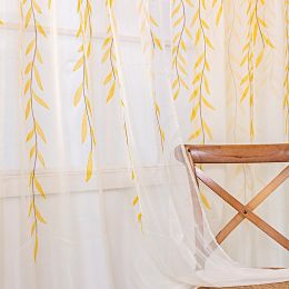 Inverted Willow Wicker Offset Printing Curtains Printing Window Screens Living Room Balcony Window Screens (Option: Yellow-W39.3inch x L106.3inch)