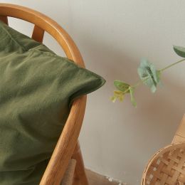 Retro Pure Color Washed Cotton Pillow (Option: Moss Green-30x50cm set)