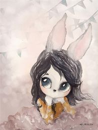 New Nordic Hand Painted Miss Rabbit Children's Room Decorative Painting Core (Option: Drawing core3812-60X80cm)