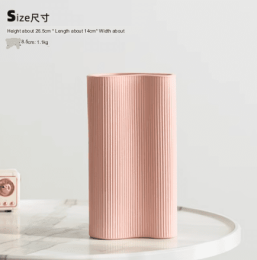 Ceramic Vertical Striped Vase With Flower Arrangement Decoration (Option: Qu Qu pink high)