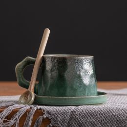 Stoneware Kiln Baked Coffee Set Suit (Option: Bubble Green-330ML)