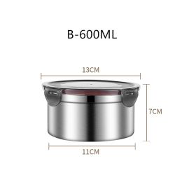 304 Stainless Steel Fresh-keeping Food Storage Box Sealed (Option: Frosted version Black cover-600ml)
