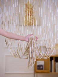 For Living Room Partition Curtain Line Pearl Door Curtain Punch-free Wedding Silver Silk Tassel Curtain (Option: Champagne White-1mx2m)