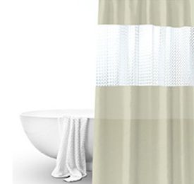 Splicing Translucent Waterproof Mildew Proof Bathroom Bath Shower Partition Curtain (Color: Beige)