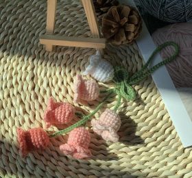 Lily Car Hanging Rearview Mirror Pendant Hand Crocheted Car Supplies Wool Woven Pendant (Option: Pink Gradient 6 Flowers)