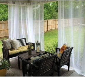 Outdoor Shading Door Curtain Waterproof Curtain Pavilion Balcony White Mesh Curtains Terrace Window Screen (Option: White Transparent-132 Ãƒâ€” 213cm)