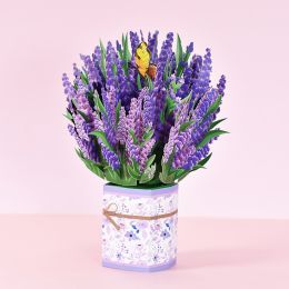 Mothers Day Gift Pop-Up Flower Card Flora 3D Greeting Card For Birthday Graduation Wedding Anniversary (Option: Lavender table)
